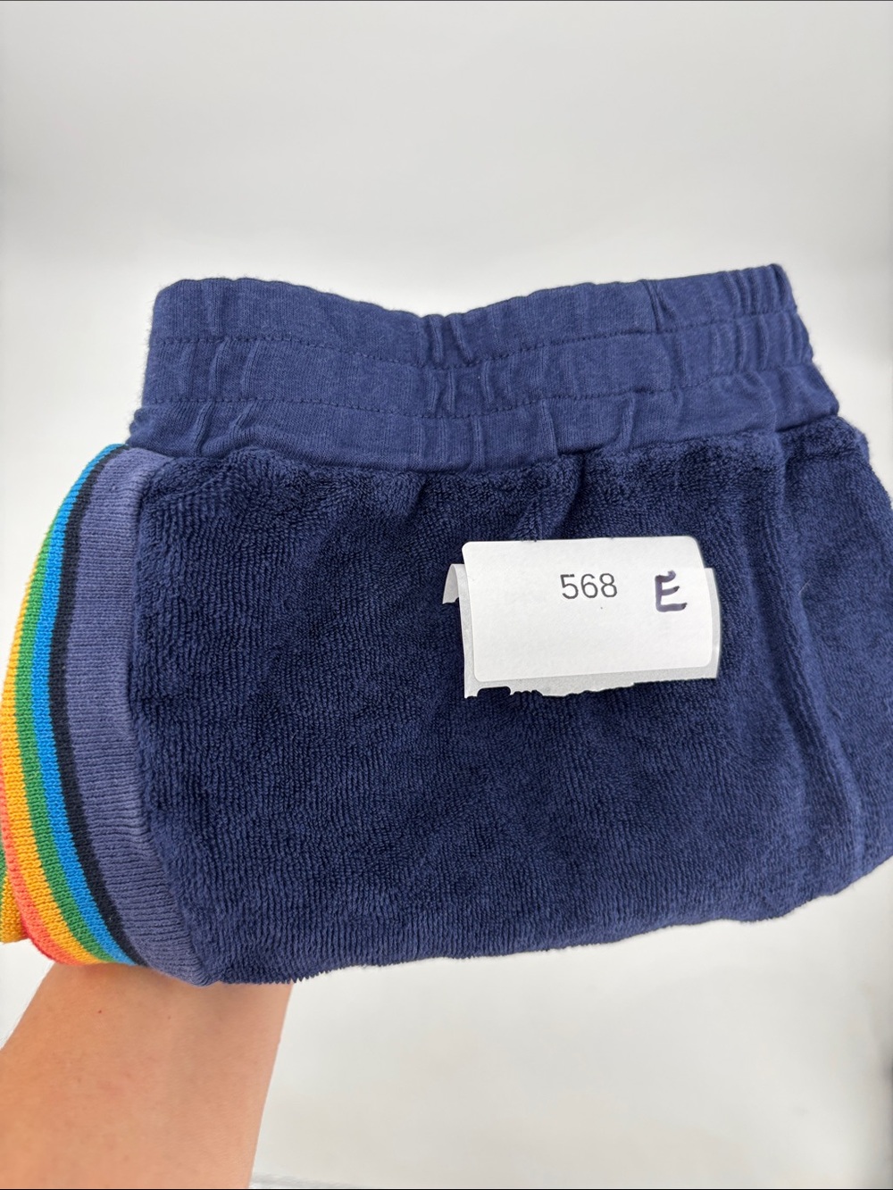 Aviator Nation Navy Terry Shorts with Rainbow Side Stripes - Picture 9 of 9